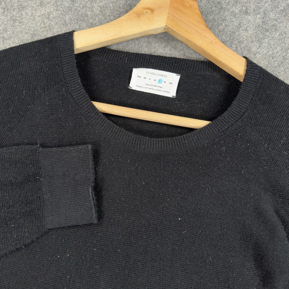 Oliver Charles Sweater Mens Large Black Organic Cotton Crewneck Pullover USA